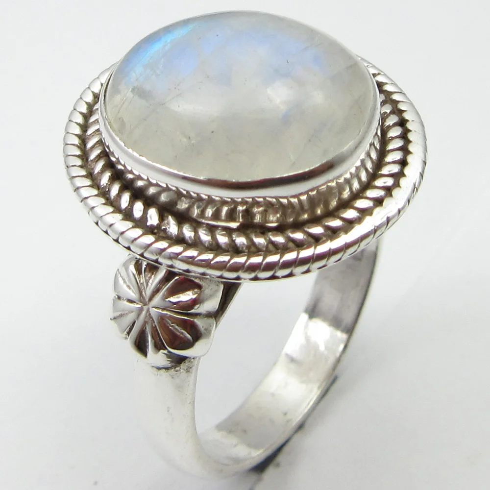 

Solid Silver Oval RAINBOW MOONSTONE Ring Size 8.75 ! Women's Jewelry