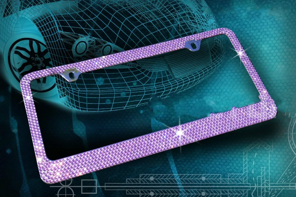 8 Rows PURPLE(C Type Screw Cap) Crystal Rhinestone Metal Chrome License