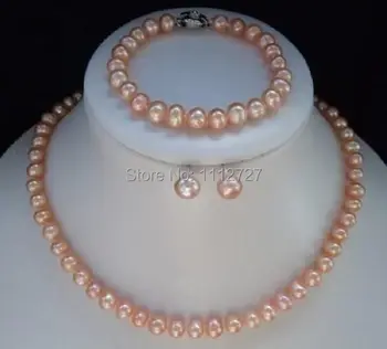

Beautiful! 8-9mm Pink Akoya Pearl Necklace Bracelet Earrings 1 Sets Hand Made Jewelry Sets Beads Natural Stone Wholesale Price
