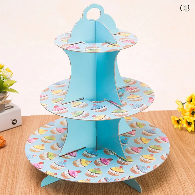 1Pcs Round Cake Stand Birthday Party Paper Cake Stand Cupcake Plate For