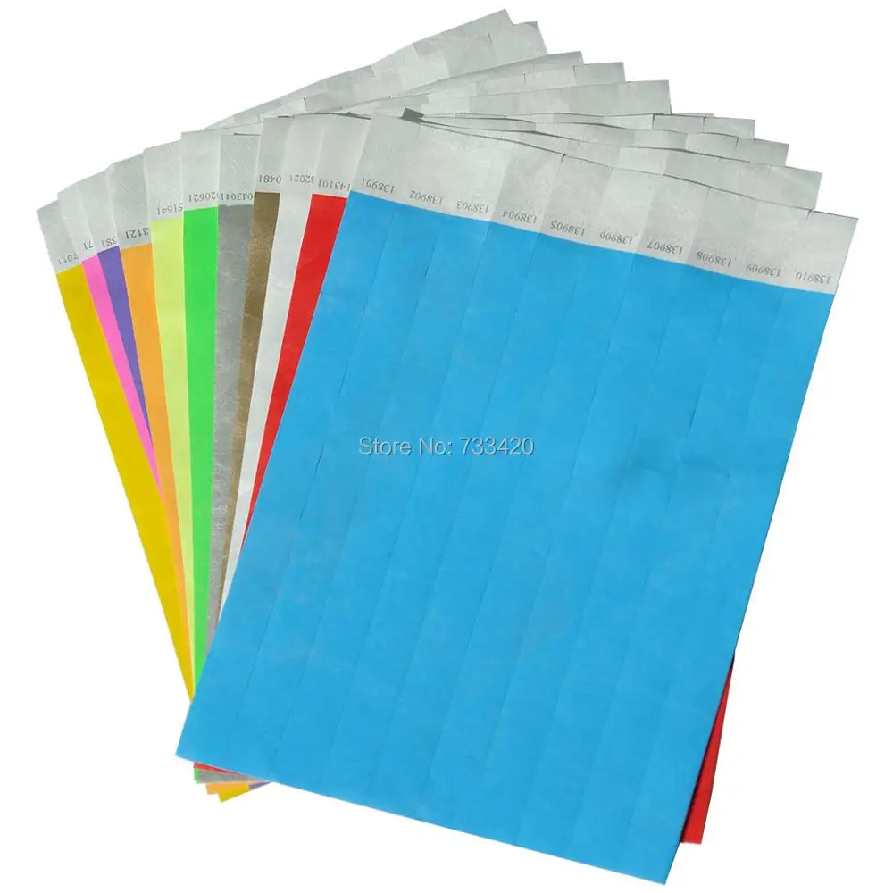 5 EACH OF 13 COLORS PAPER WRISTBANDS 65 3//4/" ASSORTED TYVEK WRISTBANDS