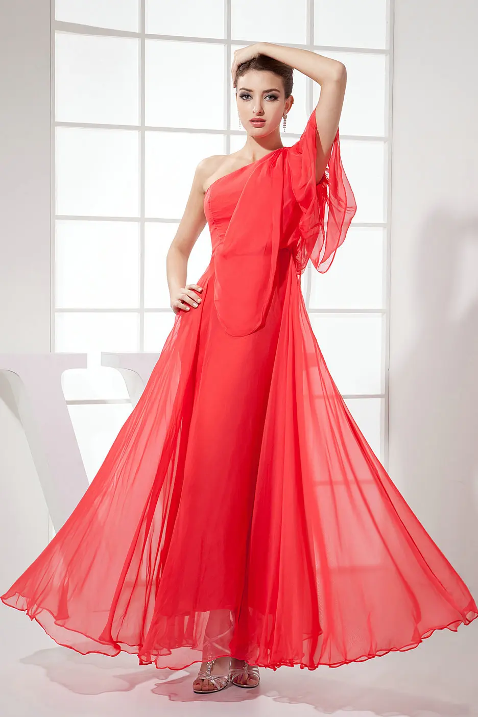 Custom New Arrival Half Sleeve Maxi Red Chiffon Evening Gowns 2014 Prom Dresses Elegant Modest Party Vestidos Dress Long | Свадьбы и