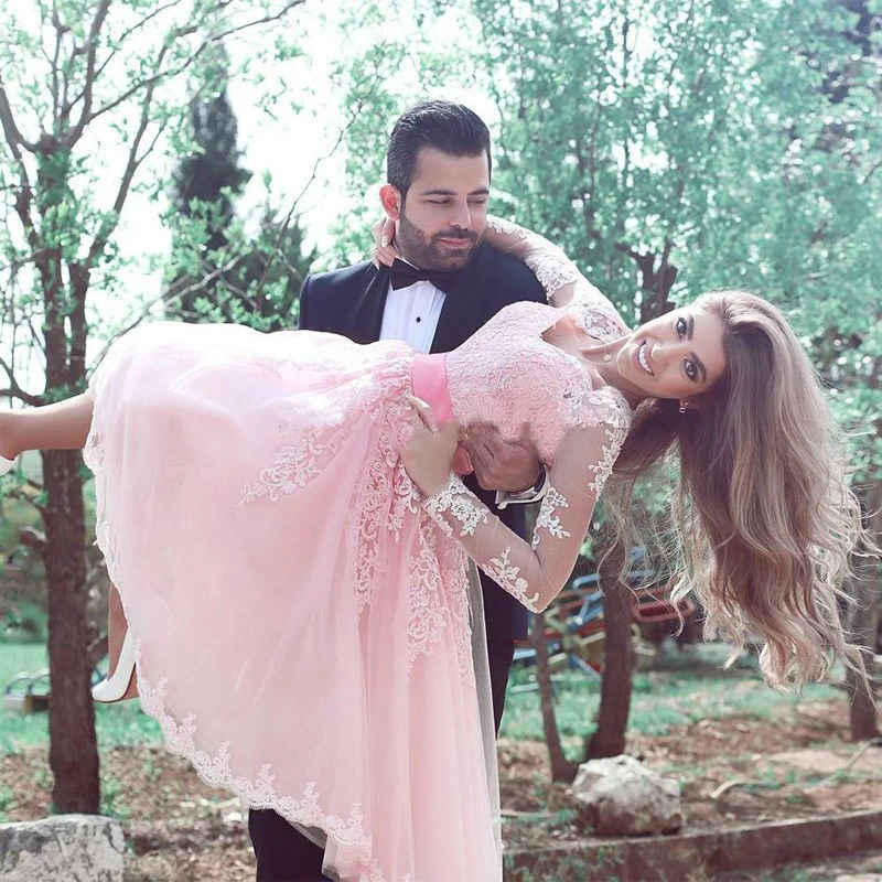 

robe de cocktail courte Cocktail Dresses Pink Sheer Sleeves Cocktail Dress for Women Full Sleeves Tulle abito da cocktail