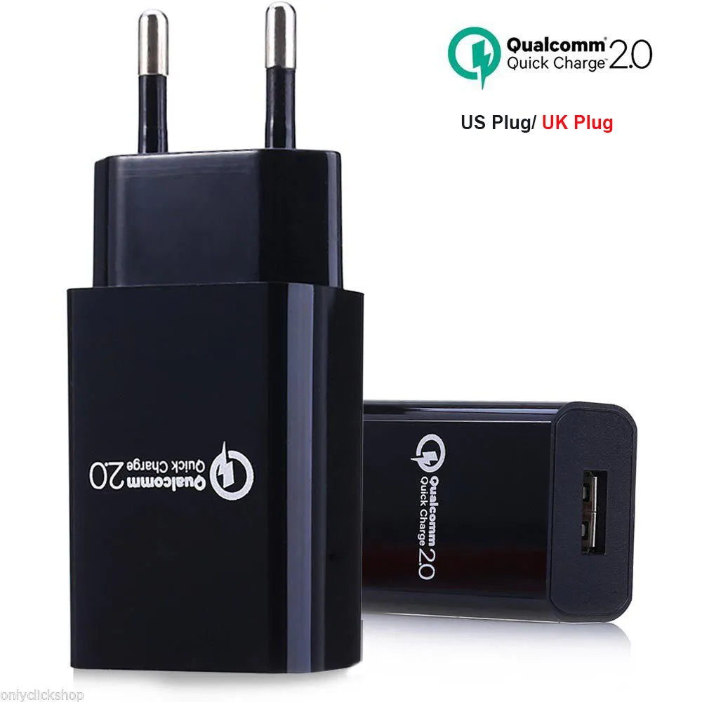  Qualcomm Quick Charge QC 2.0 Desktop USB Wall Charger EU US Plug Phone Charging Adapter 5V 9V 12V Automatically Recognize 