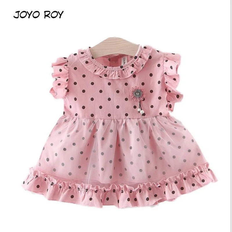 

Joyo roy New Summer Baby Dot Dresses Girl Newborn Sleeveless Mesh Flower Dress Girl Lovely Clothing For Infant Appliques Dress