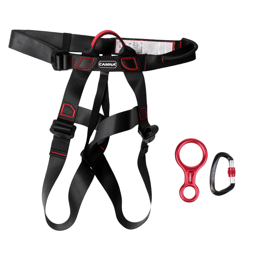Climbing Sports Safety Sit Harness 35KN Figure 8 Belay Device Descender 25KN D-Ring Screw Lock Carabiner Accessories
