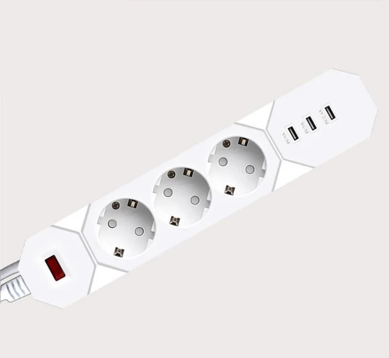 

Smart Power Strip 10A 2500W Overload Protection Outlet 3USB Charging Ports 3 AC Outlet EU UK Plug Extension Socket 1.8M Cable