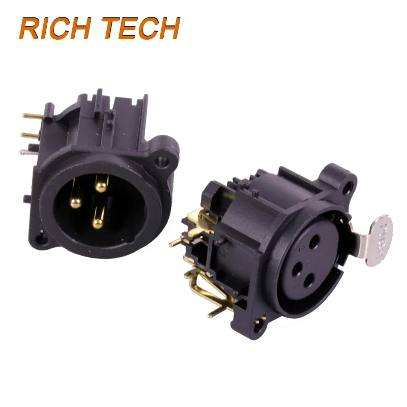 Богатые технология Угловые XLR Разъем Черный Пластик 3pin Мужской/Женский Джек