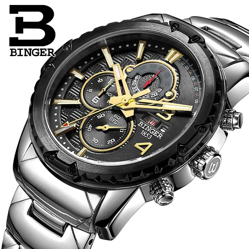 Switzerland watches men luxury brand clock BINGER quartz men's watch multifunctional military Stop Watch glowwatch B6011-2