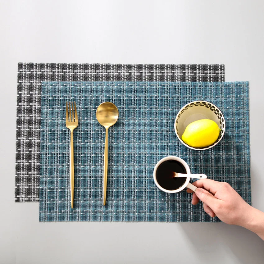 2/4/6pcs PVC Dining Table Mat Modern Plaid Placemats Non slip Kitchen