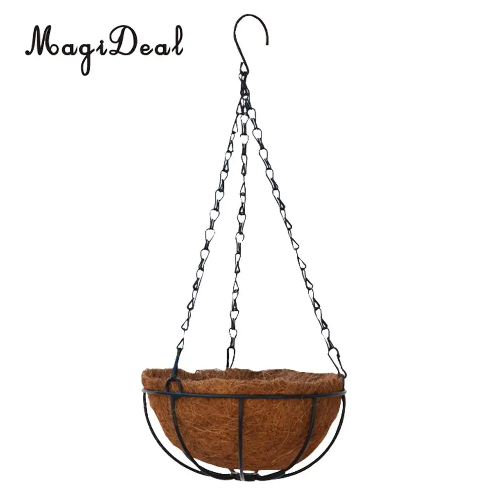 2pcs Hanging Coconut Basket Planter Flower Pot Black Metal Frame Hanger 10''