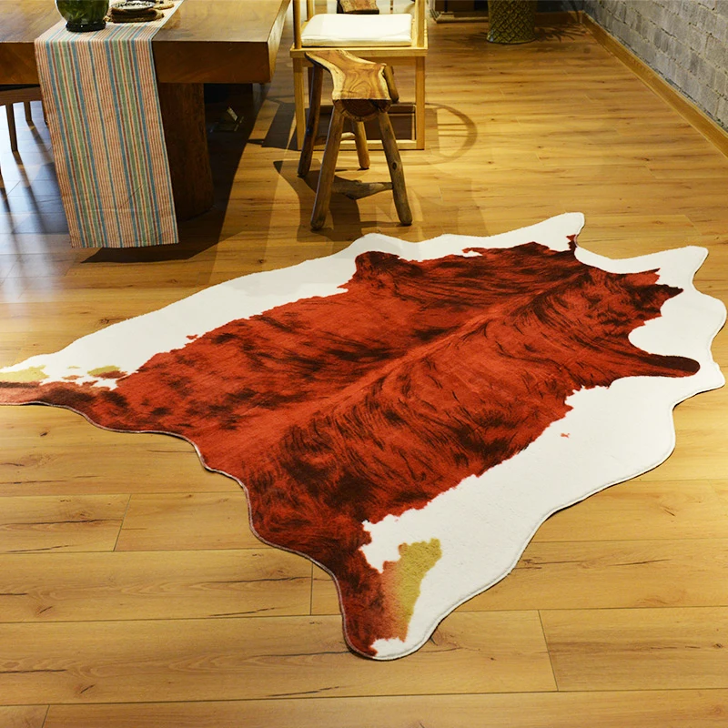 Американский стиль коровья коврик в виде шкуры красный искусственный мех с бархатным узором имитация шкуры коврики 140X200 см супер мягкий плед диван домашние коврики