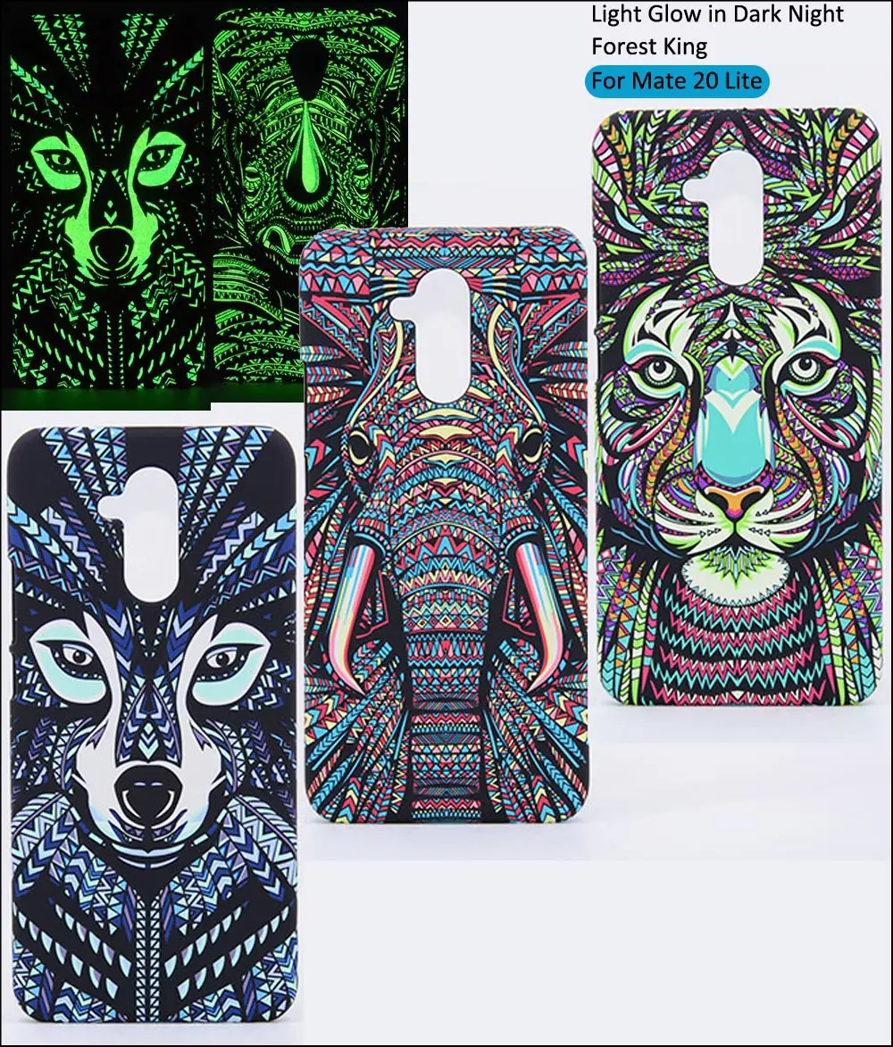 

Light Glow in Dark Night Luminous Case For Huawei Mate 20 Lite Tiger Elephant Lion Wolf Protector Cover Shell