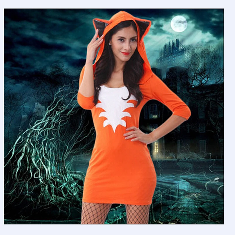 2015 Free Shipping New Hot Halloween Fancy Orange Dress Anime Catwoman Costume Adult Sexy Cat