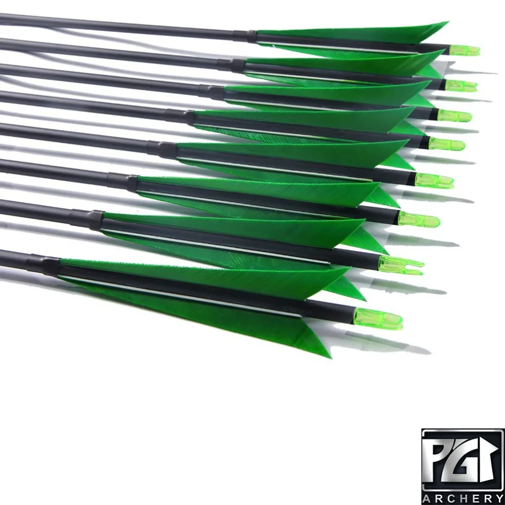 PG1ARCHERY 12 Упаковка зеленые углеродные стрелы средневековый стиль 5 8 &quotперо