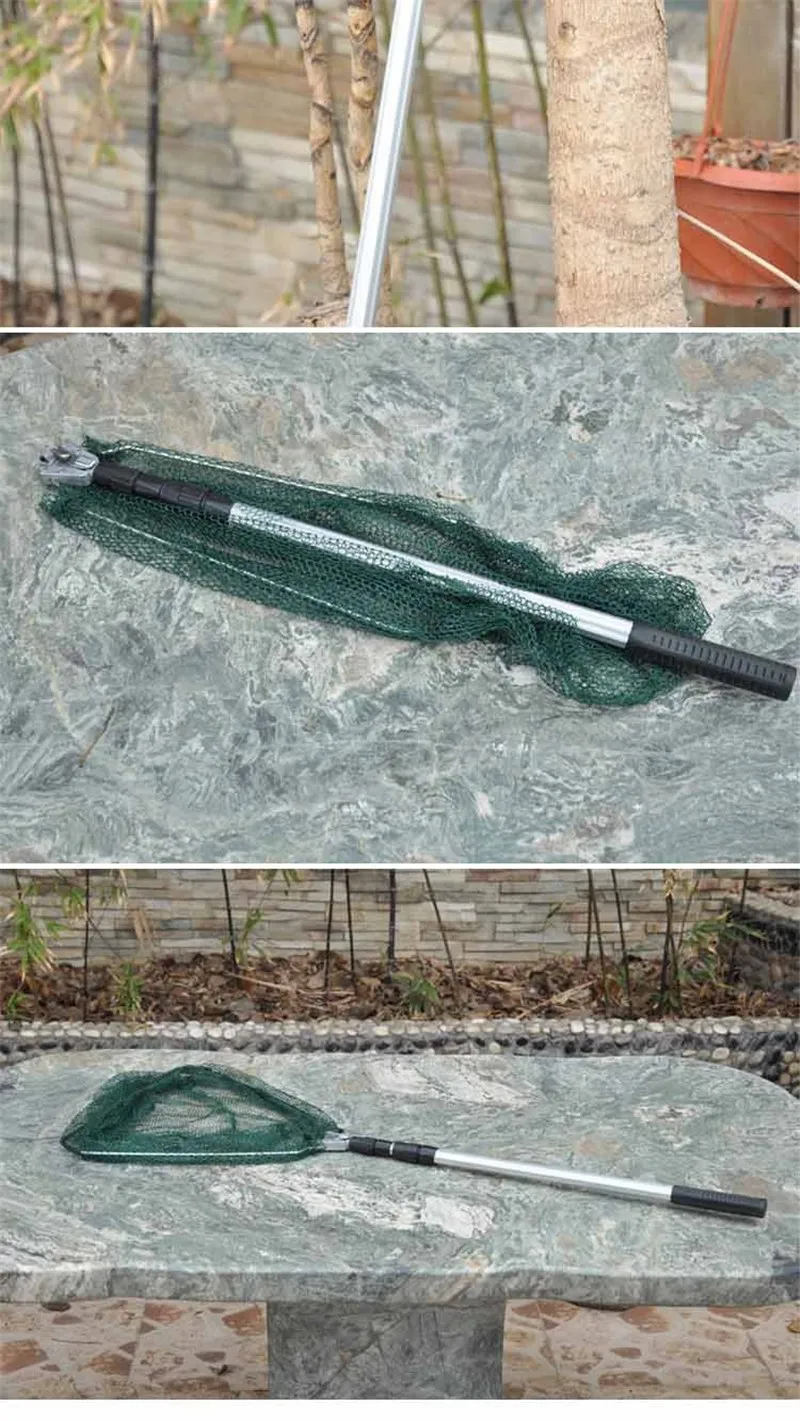 Portable Triangular Brail Folding Fishing Net Landing Net 3 Section Extendable Aluminium Pole Handle 65-173cm Fishing Tackle (7)