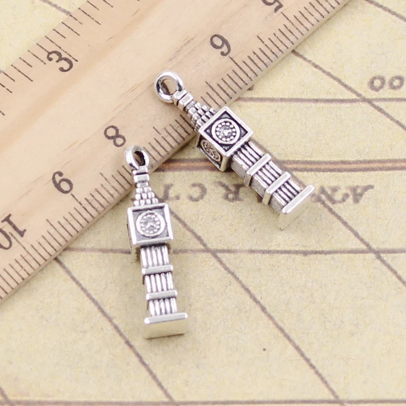 10pcs Charms Big Ben 3D Clock 27x5x5mm Tibetan Bronze Silver Color Pendants Antique Jewelry Making DIY Handmade Craft