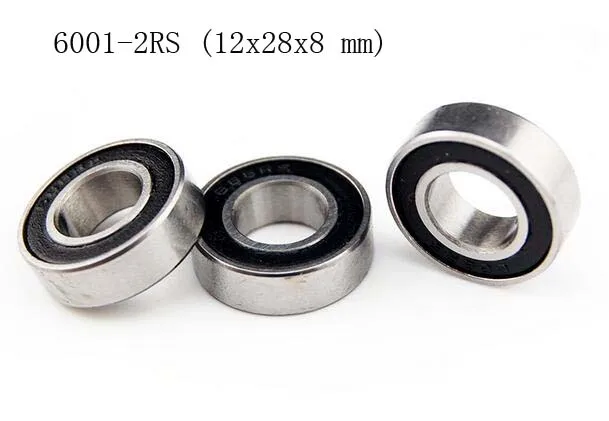 Metal Rubber Ball Bearing Bearings BLACK 6001RS 6001-2RS 12x28x8 mm 20 PCS 