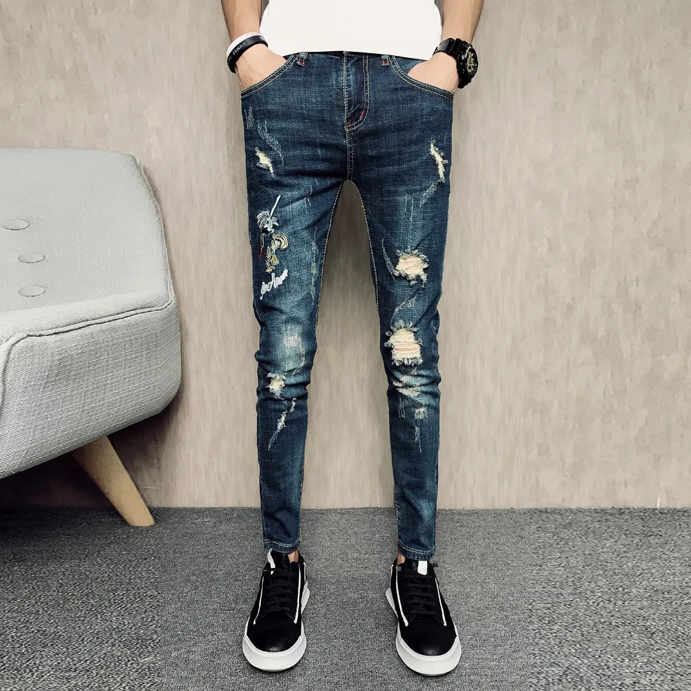 

Summer Jeans Men Fashion Young Men Clothes 2018 Slim Fit Casual Ripped Men Jeans Blue Embroidery Hip Hop Streetwear Jeans Pants
