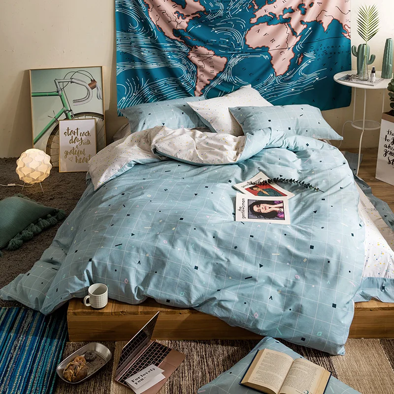 

Blue Plaid Pattern 100% Cotton Bedding Set 3/4 Piece Duvet Cover Set Bed Sheet Set Pillowcover Full Queen King Bedspread