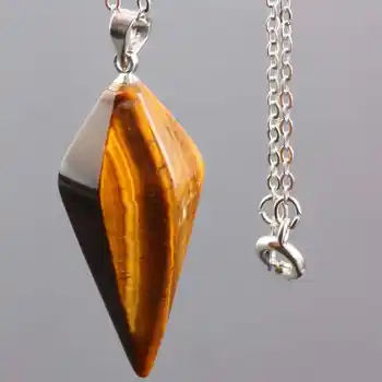 

SUNYIK 1Lot (5Pc) Tiger's Eye Stone Healing Dowsing Chakra Reiki Faceted Pyramid Pendulum Chain