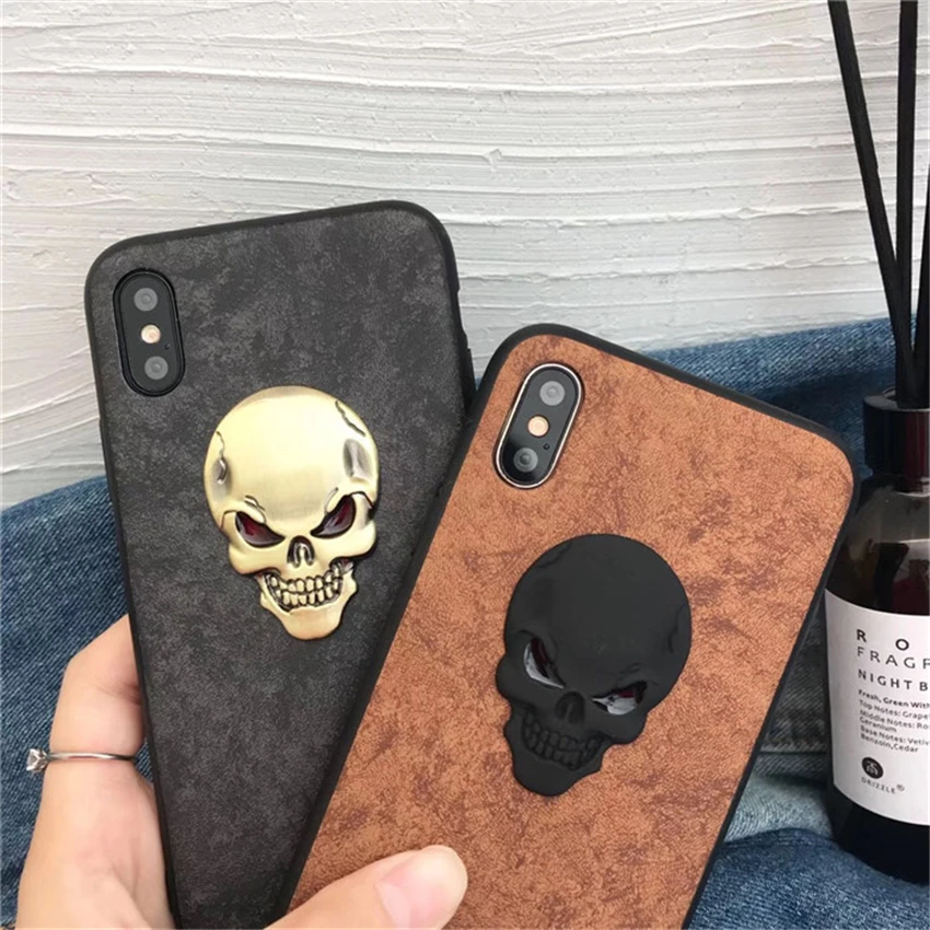 

Fashion Skull Head Phone Case For iphone 6 6s 7 8 Plus Leather Soft PU+Silicone Back Cover For iPhone X Xmax XR Personality