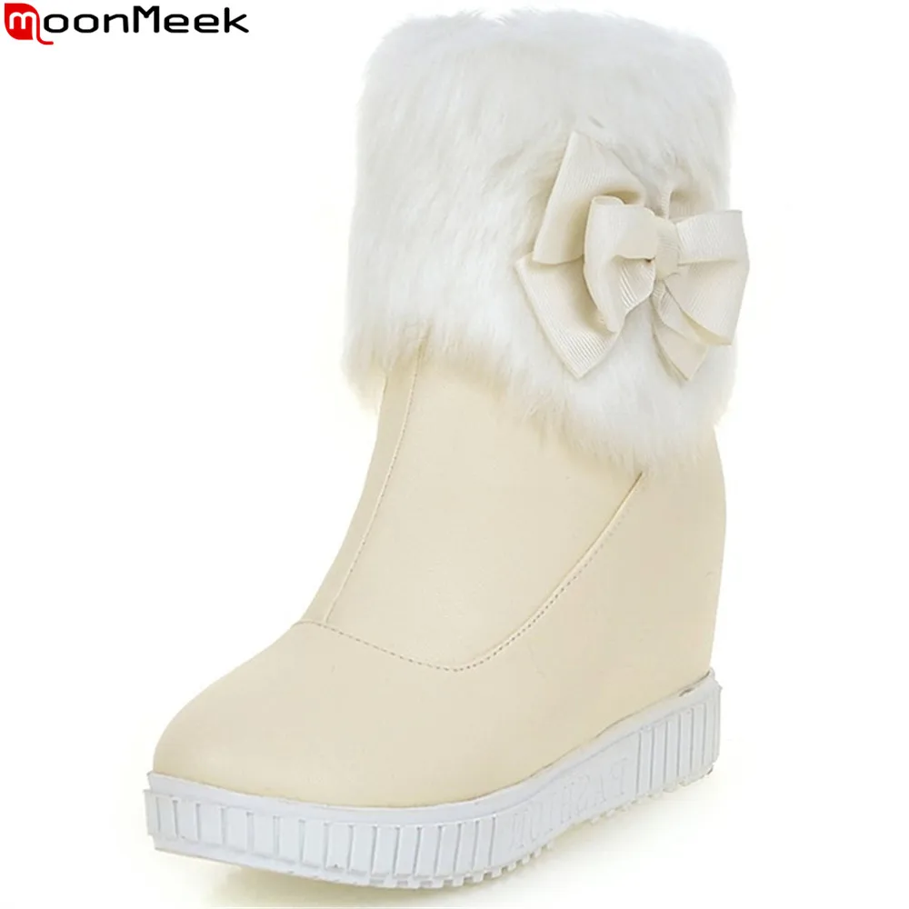 online MoonMeek 2018 venda quente chegam novas mulheres botas black white pink ladies neve manter quente altura crescente ankle boots de camurça