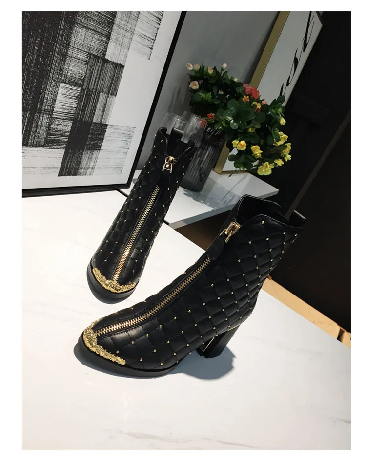 Intalian/Роскошные зимние ботинки из натуральной кожи; дизайнерские ботинки на молнии спереди с металлическим носком; модные брендовые Ботинки martin с заклепками