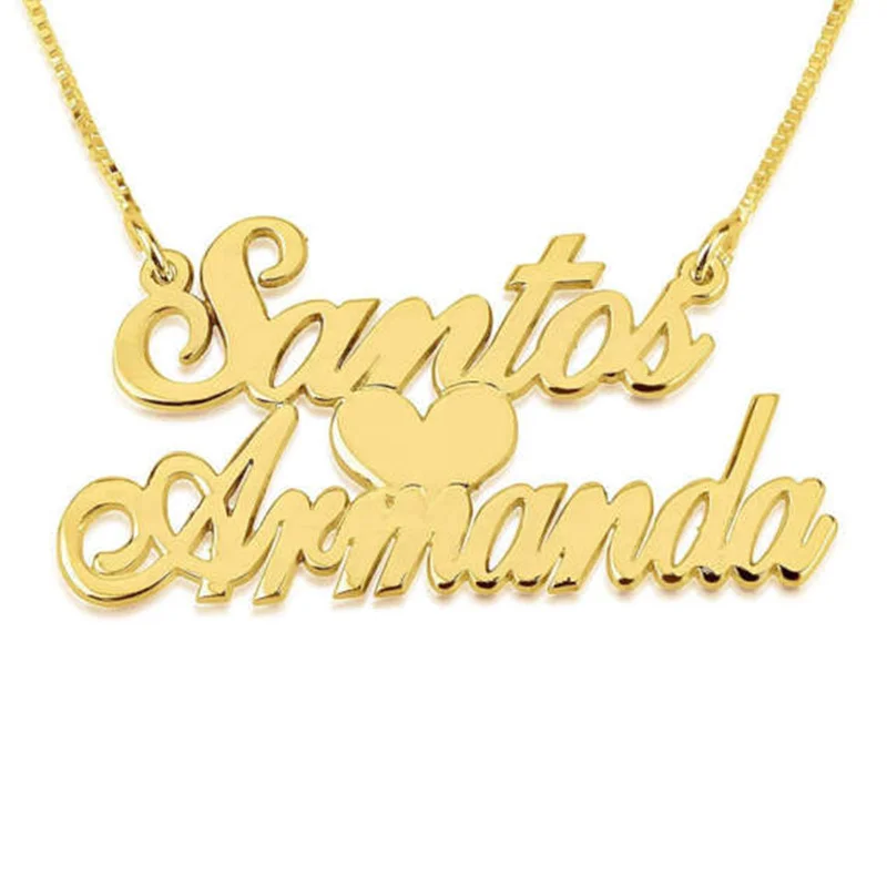

Unique Double Name Necklace With Heart Custom Name Necklace Women Jewelry Stainless Steel Collares Mujer Mother's Day Gift