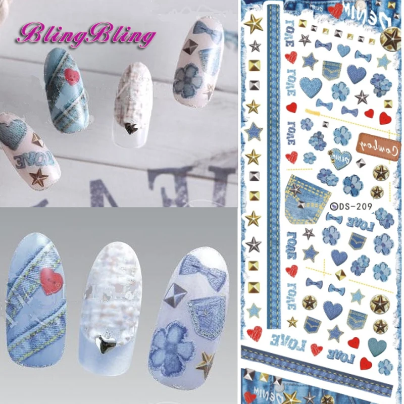 

2016 DIY Nail Art Water Transfer Nails Sticker Stamping Jean Demin Pattern Nail Wraps Harajuku Fingernails Decals