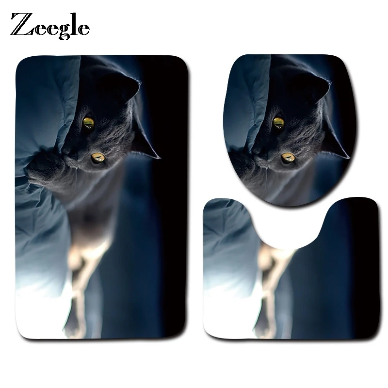 Zeegle Cat Printed Bath Mats Bathroom Toilet Floor Mat Carpet Non Slip
Seat Cover Rug Bathroom Set Decor Waterproof WC Mat