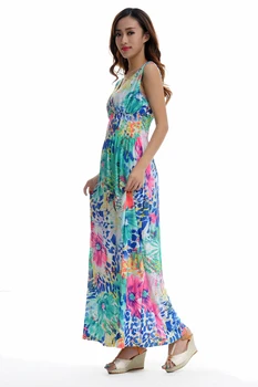 

Women Bohemia Floral Print Long Dress Women Short Sleeveless V Neck Beach Boho Long Dress Loose Maxi Dress Vestido Plus Size
