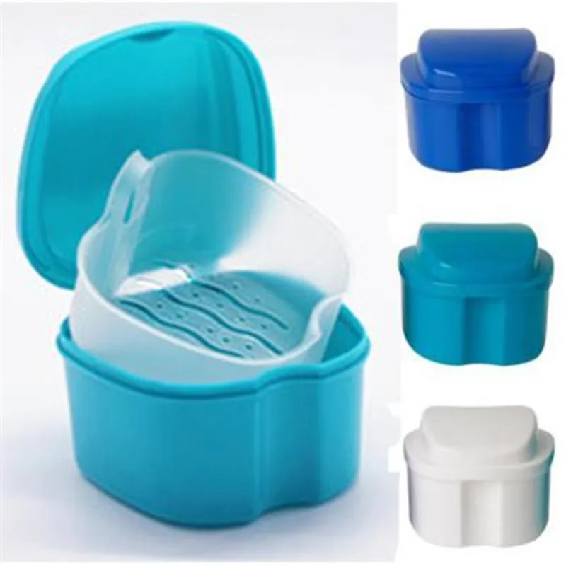 

New Qualified Storage box Convenient Denture Bath Box Case Dental False Teeth Storage Box with Hanging Net Container