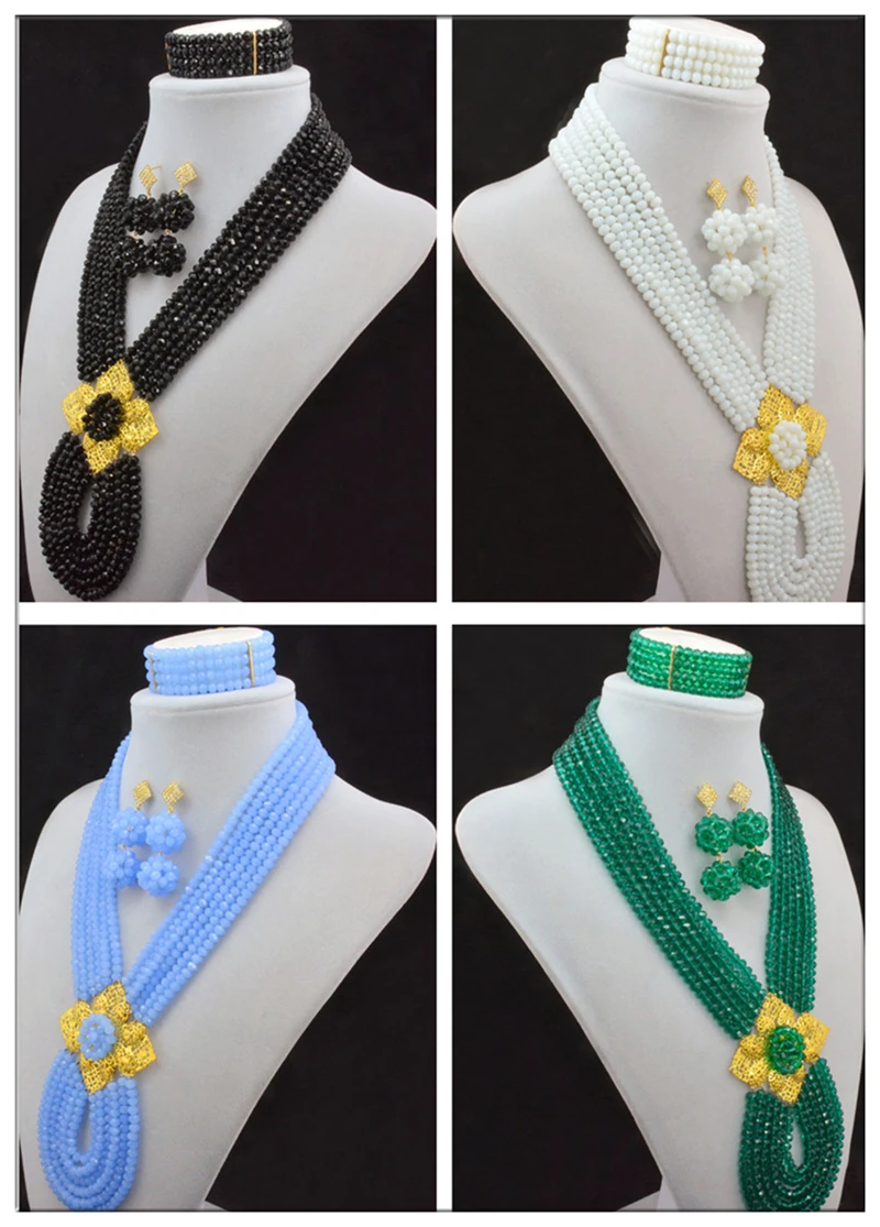 

8Colors Nigerian Wedding African Beads Jewelry Set Crystal Beads Gold-color African Costume Jewelry Set Free Shipping 10002