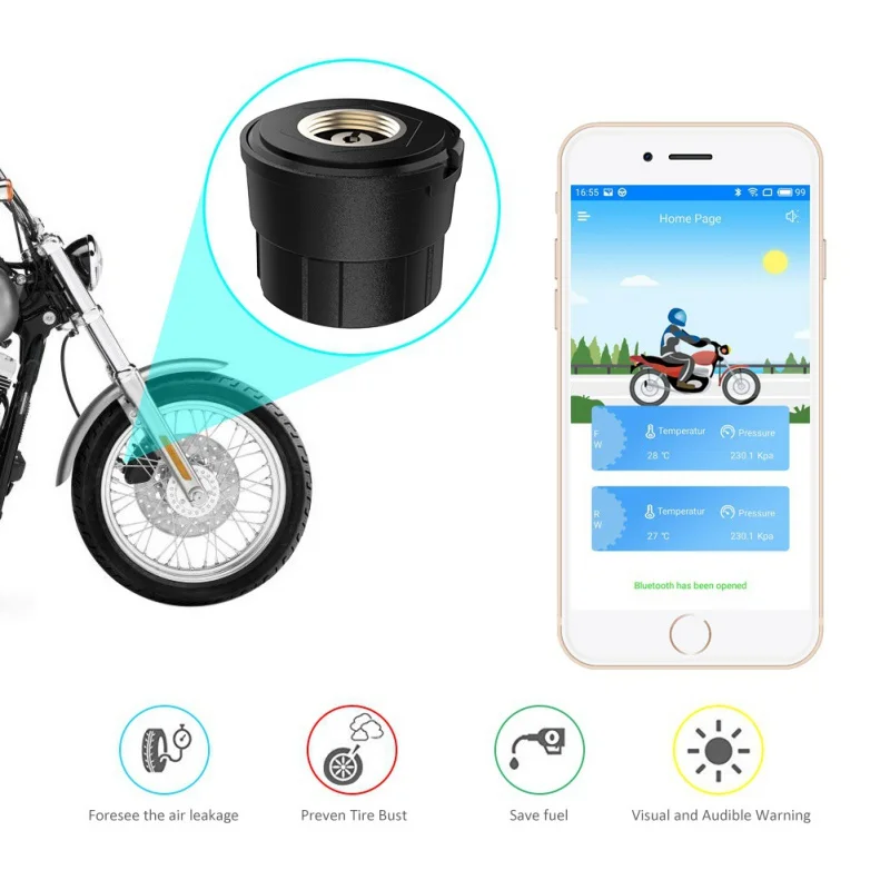 Tpms монитор давления в мотоциклетных шинах Bluetooth система мониторинга TPMS мобильный телефон приложение обнаружения внешний датчик Авто