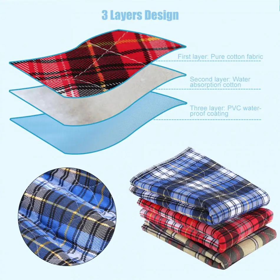 

3Colors 45*60cm Resuable Adult Insert Liners Washable Thickening Elderly Cloth Nappy 3 Layers Diaper Reusable Diaper Insert