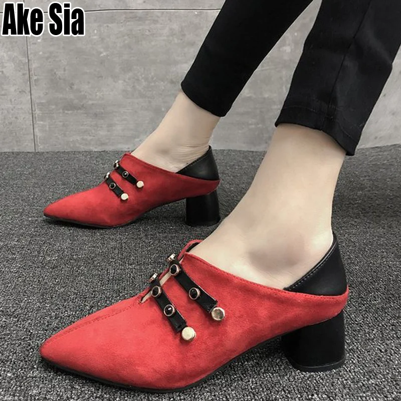 

Homme Fashion Women High Chunky Heels Pointed Toe Feminino Sapatos Pumps Heels Ladies Loafers Mules Platform Slippers Shoes A588