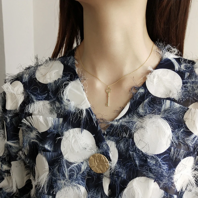 LouLeur 925 Стерлинговое серебро золотой ключ ожерелье с подвеской простое дикое ожерелье для свитера креативное ожерелье для женщин хорошее ювелирное изделие Шарм