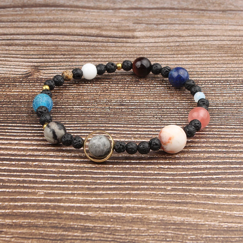Lingxiang 2018 New Handmade Solar System Bracelet Universe Galaxy Eight Lines Of Stars Natural Stone Beads