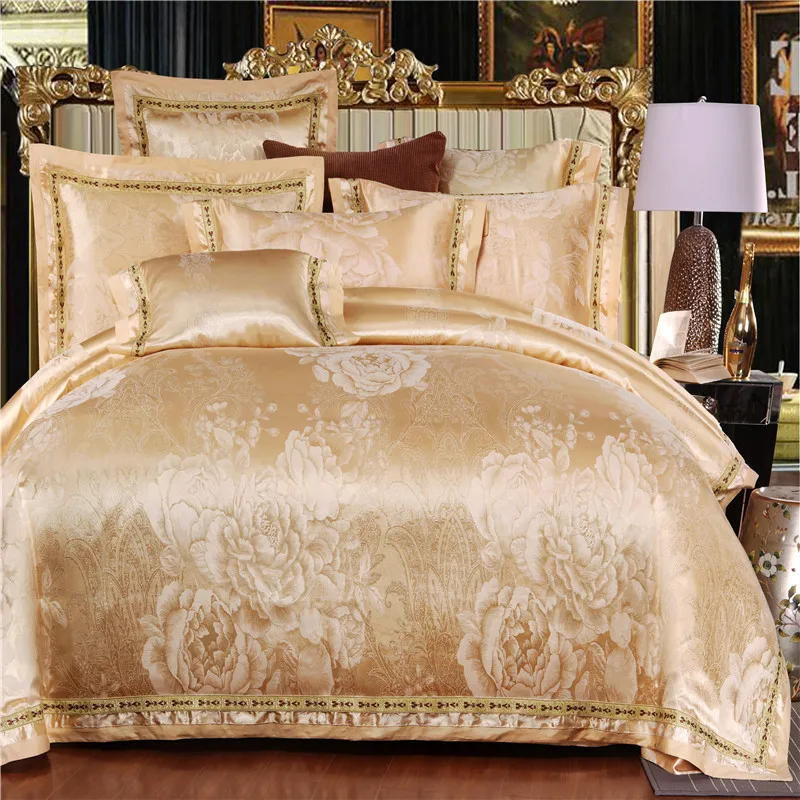 Luxury peony big floral jacquard bedding 4pcs bed set tribute satin