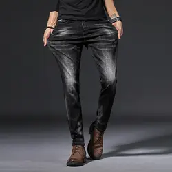 Новый Для мужчин джинсы 100% Хлопок Эластичность Slim Fit джинсовые штаны фирменные брюки мужские Повседневное обтягивающие брюки высокое