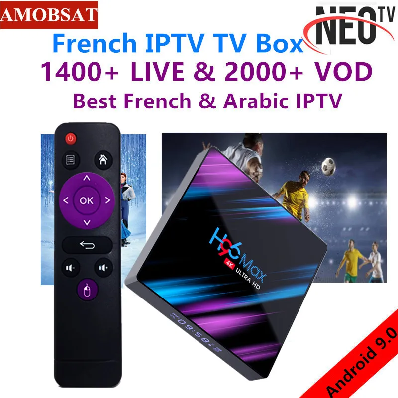 Android 9,0 tv Box H96 MAX+ 1 год NEO pro французская IP tv подписка 4 Гб Ram 64 Гб Rom H.265 4K Smart tv Box BT4.0 телеприставка