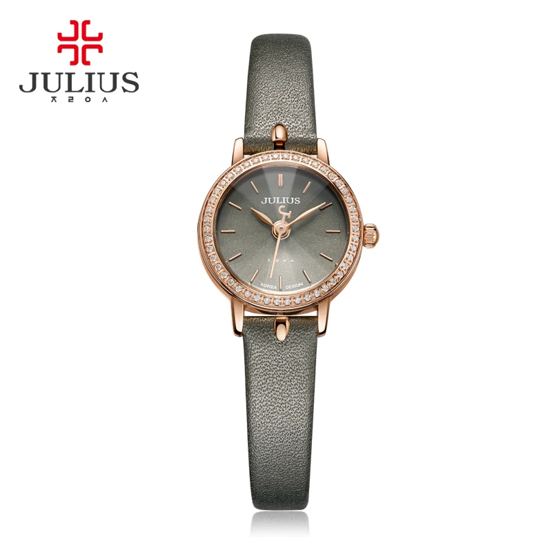 

JULIUS 2017 Spring New Design Watch Zircon Diamond Ultra Slim Women's Elegant Gray Leather Montre Femme Erkek Kol Saati JA-966