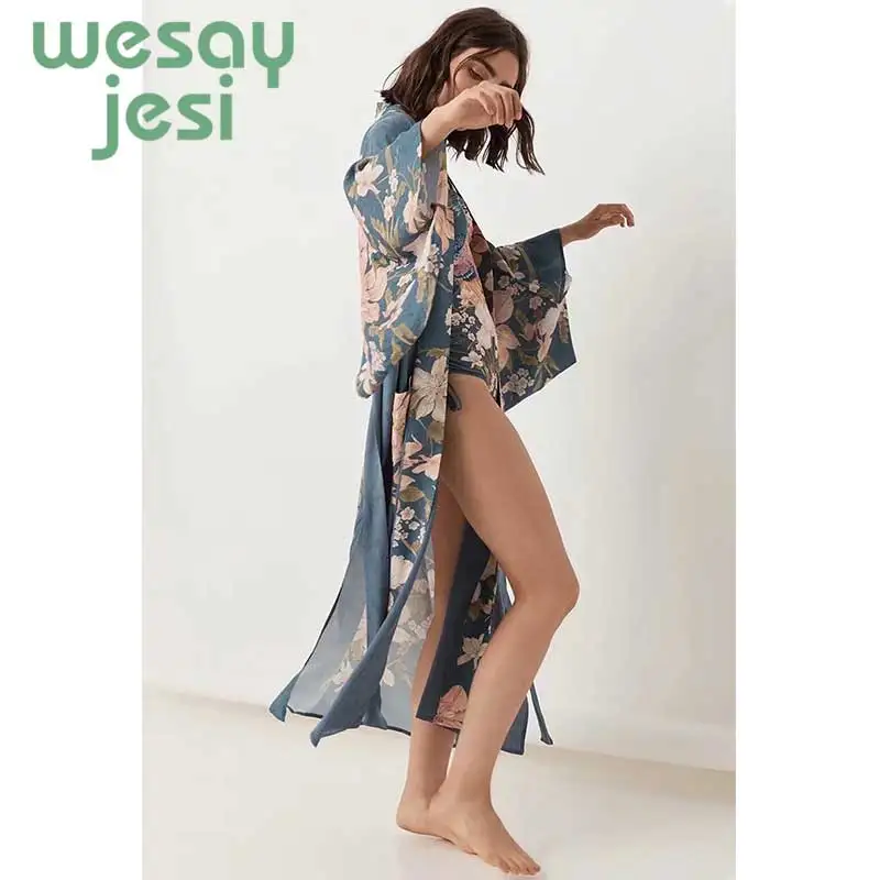 2019 Kimono sashes long jacket bohemian vintage Peacock and cute floral printing Cardigan plus size long jacket women