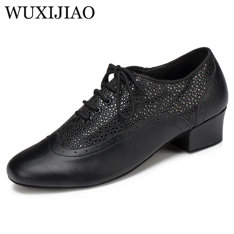 

WUXIJIAO, новый бренд, современные мужские бальные туфли для танго, вальса, латиноамериканских танцев, туфли из микрофибры и синтетической кожи на каблуке 2,5/4 см