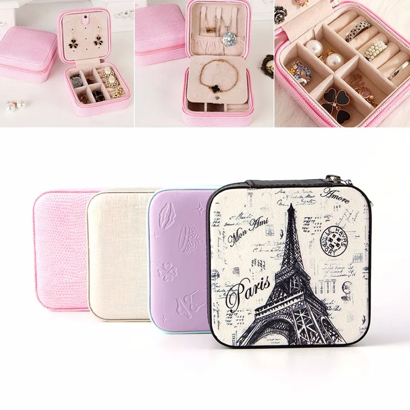 

Free delivery Fashion Cosmetic Leather Jewelry Box Necklace Ring Storage Case Organizer Display for traveling