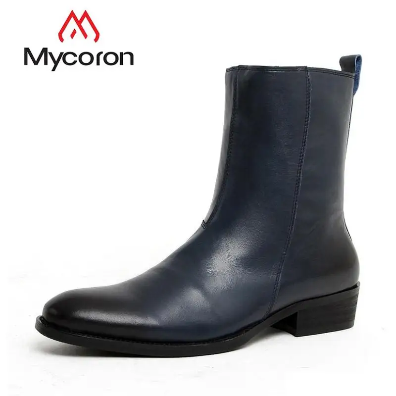 

MYCORON Men Genuine Leather Chelsea Shoes Black Punk Style Mens Boots Autumn Winter Keep Warm Men Boots Schoenen Mannen