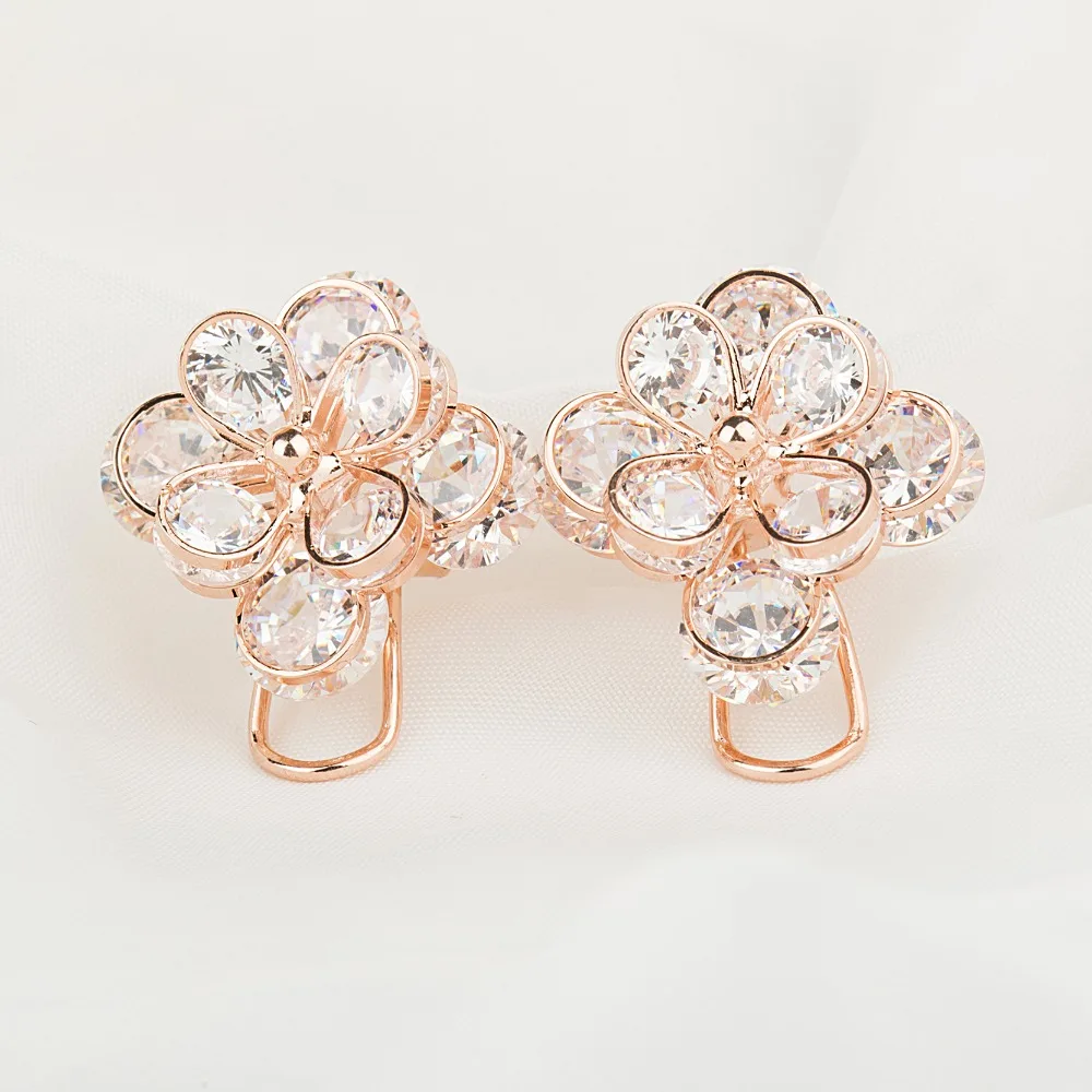 New Big Brand Fashion Woman Fine Jewelry Earrings Golden Zircon Flower Jewelry Stud Earrings For