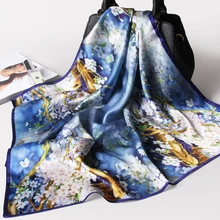 Чистый Шелковый шарф высокого качества дерево цветочный принт головной платок Женская бандана из сатина и шелка 65x65 см квадратный шелковый шарф женский платок