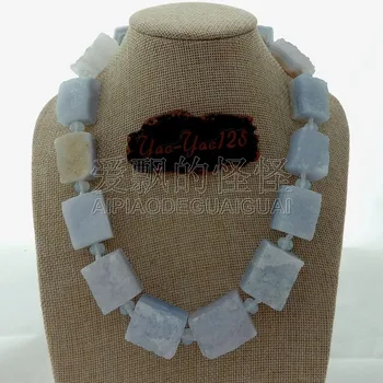 

N011437 19'' Natural Blue Chalcedony Druzy Cuboid Beads Blue Lace Stone Nugget Necklace